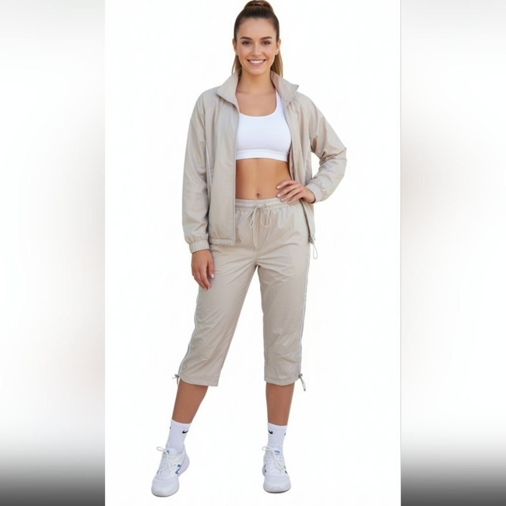 Mexx Sport Tan White Capri Track Suit Size 12 NWT